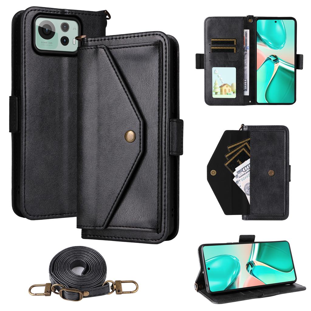 For Asus Zenfone 12 Ultra 5G Leather Case Magnetic Closure Wallet Stand Phone Cover with Crossbody Strap