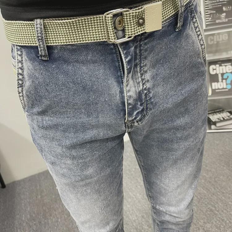 Мужские облегающие светло-голубые джинсы с косыми карманами, модные эластичные повседневные брюки Nine-Point