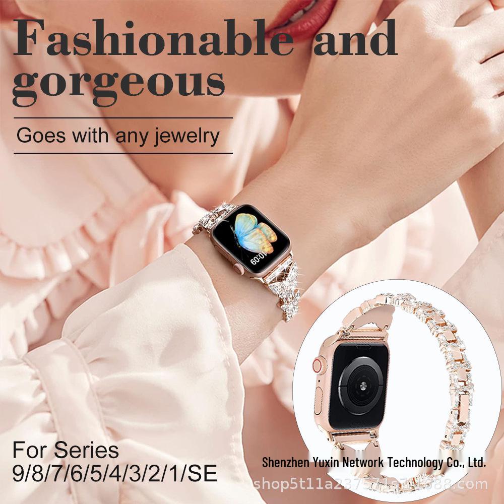 Элегантный металлический ремешок с бриллиантами в виде бабочки для Apple Watch и устройств Samsung Huawei