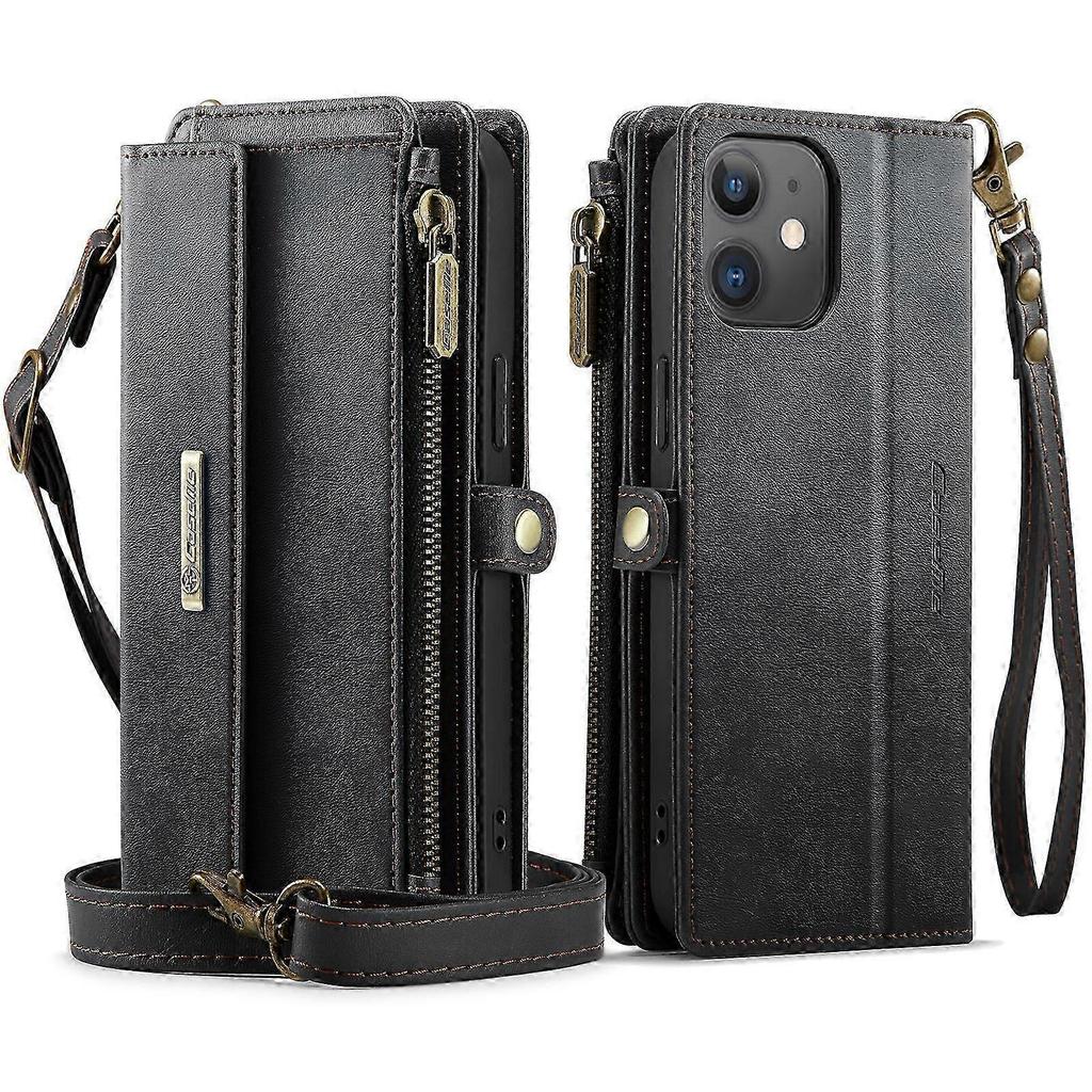 Compatible For iPhone 12 mini 5.4 inch Case CASEME C39 RFID Zipper Wallet Stand Leather Cover with Strap