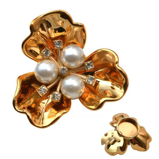 Cufflink Rhinestones Imitation Pearls Pistil Flower Shape Button Covers Clip-On Installation Sparkling Decorative