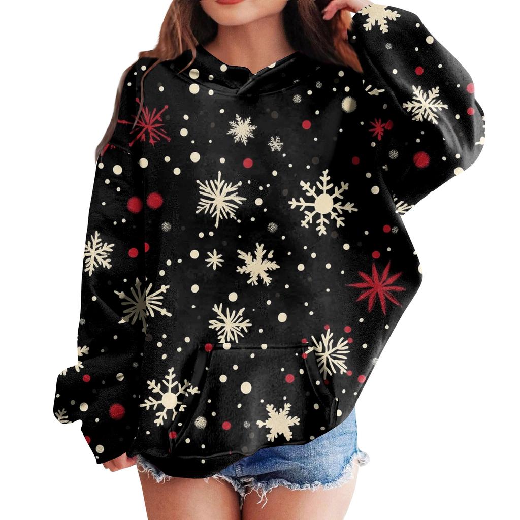 Sweatshirts For Teen Girls Hoodies Long Sleeve Drawstring Pullover Cute Oversized Hoodie Christmas Day