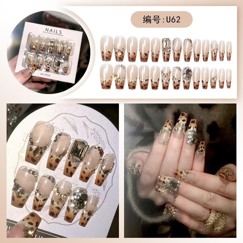 24pcs/set Press On Nails A Variety of Handmade Nail Art Butterfly Flower Wear Finished Nail Stickers Large Diamond Glitter Nail Stickers
