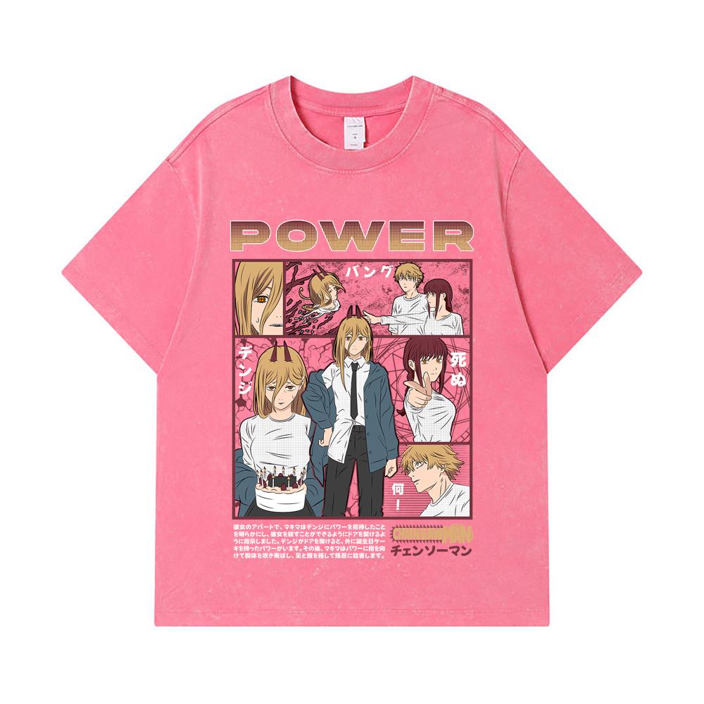 275 GSM Washed T-shirts 100% Cotton Chainsaw Man V1 Power Print Unisex Heavy Cotton T Shirt