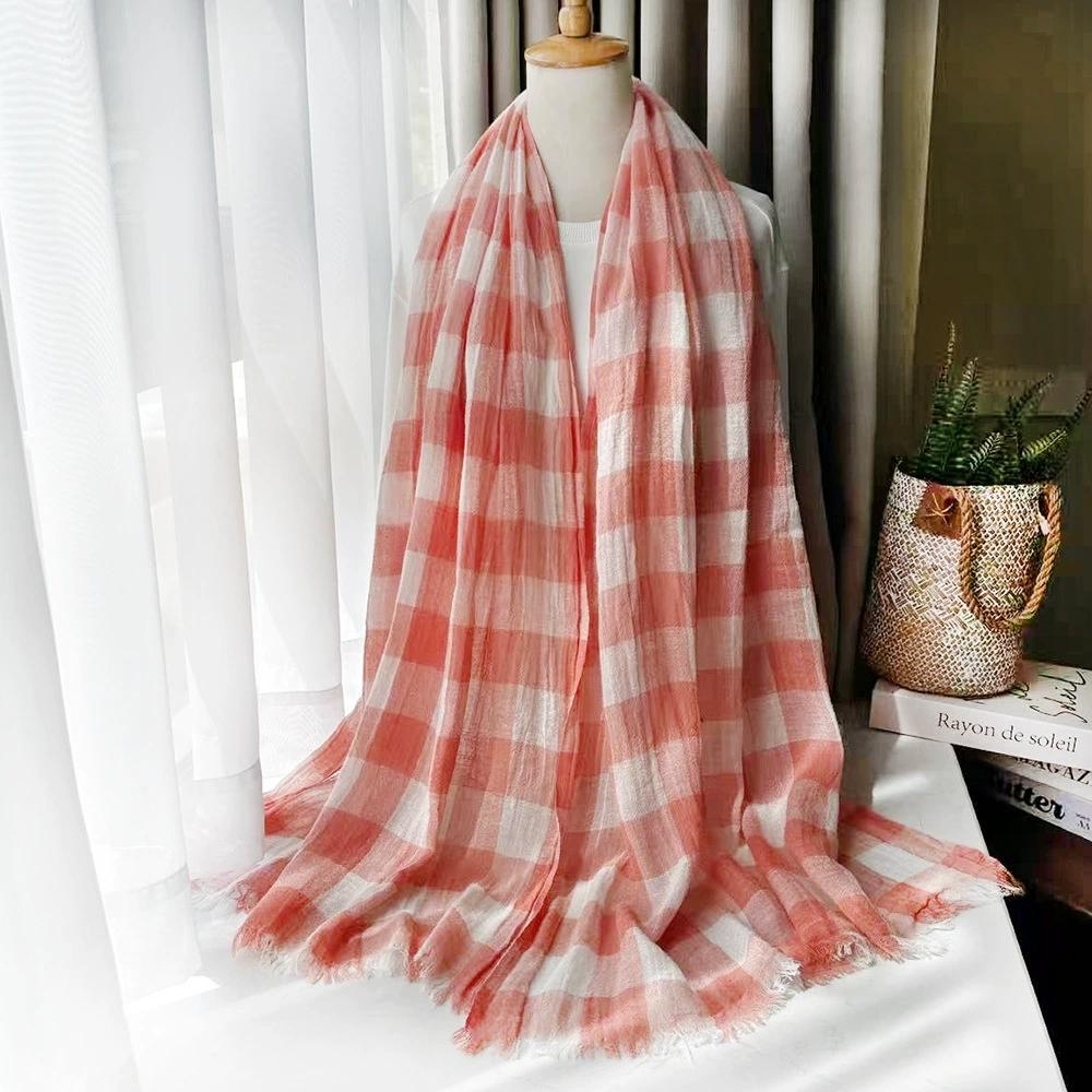 Japanese Literary Linen Scarf Classical Plaid Cotton and Linen Blend Scarf for Men and Women Neutral Unisex Retro Warm Scarves