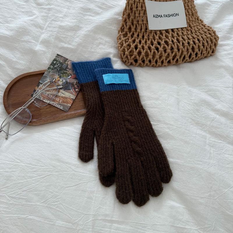 Женские длинные перчатки крупной вязки с цветными блоками для осени/зимы - Теплые, Защищающие от холода, Утепленные, для защиты рук при езде на велосипеде