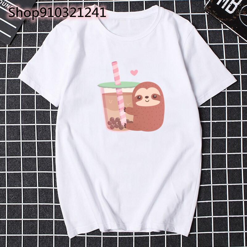 Unisexs Harajuku Style Summer Casual Tee Cute Animal Bubble Tea Cartoon Fashion Graphic Tshirt