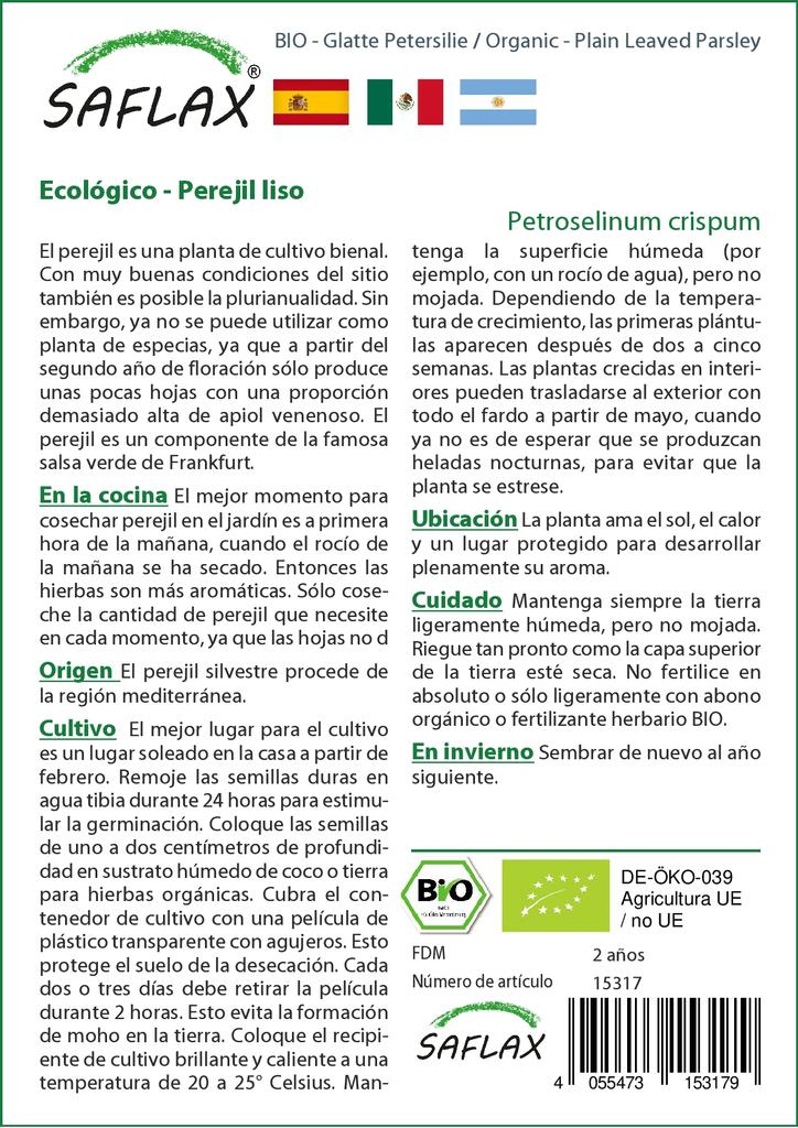 SAFLAX Garden in the Bag - Органическая - Петрушка с простыми листьями - 600 семян - С субстратом в подходящем стоячем пакете - Petroselinum Crispum