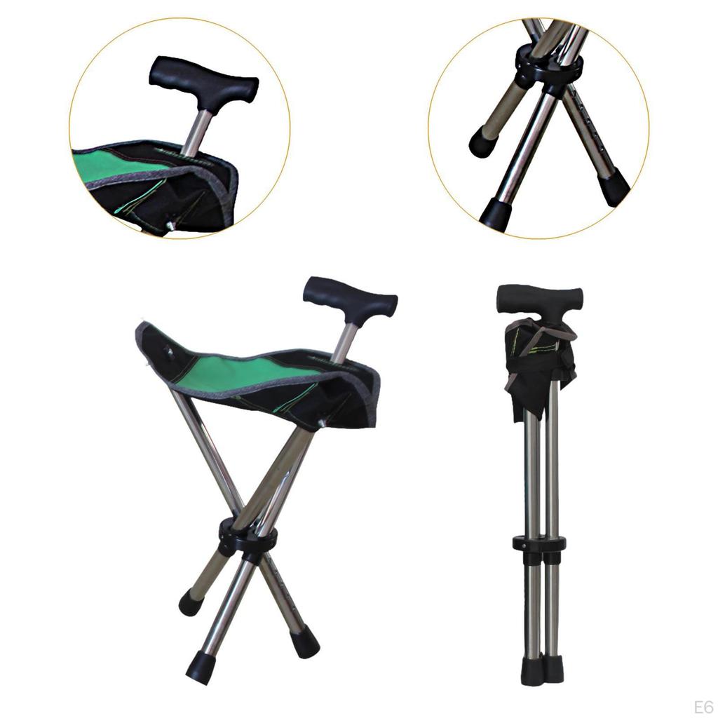 Cane with Seat Ergonomic Adjustable Trekking Hiking Pole for Seniors Camping Black