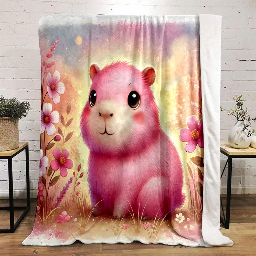 Pink Fluffy Hamster in Flower Garden print blanket soft and cozy perfect for the living room bed sofa or a nap,gift
