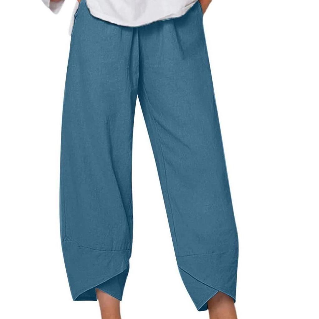 Простые свободные повседневные брюки Nine-Point для женщин больших размеров: Новая трансграничная коллекция однотонных тканей