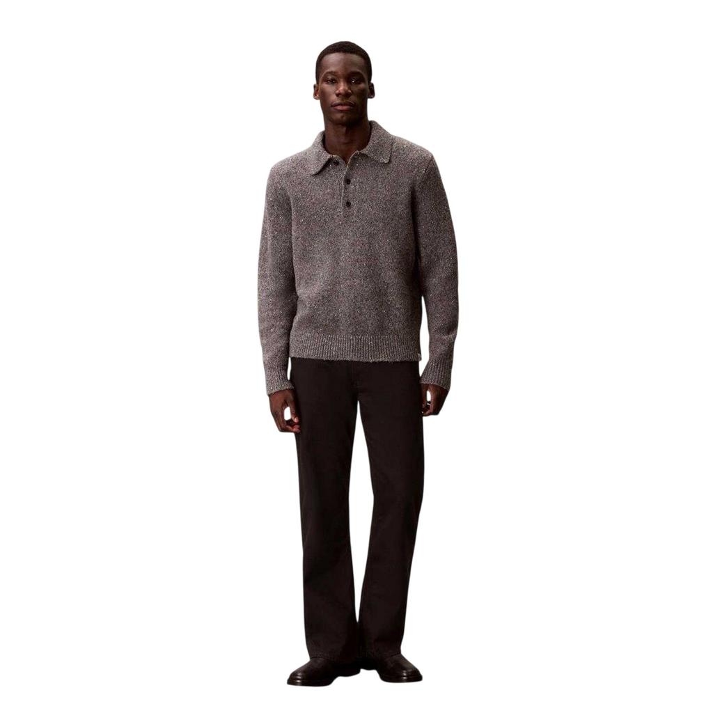 Calvin Klein Mens Heather Long-Sleeved Polo Sweatshirt