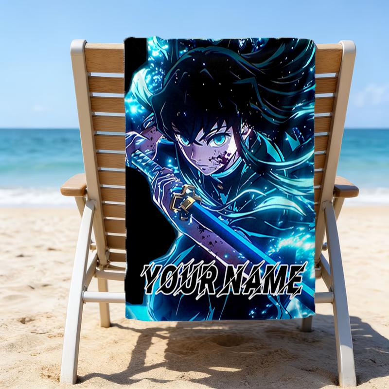 1pc Demon Slayer7 Beach Towel with Custom Name, Beach/Swimming/Bath/Picnic/Camping Towel, Suitable for Seaside Beaches