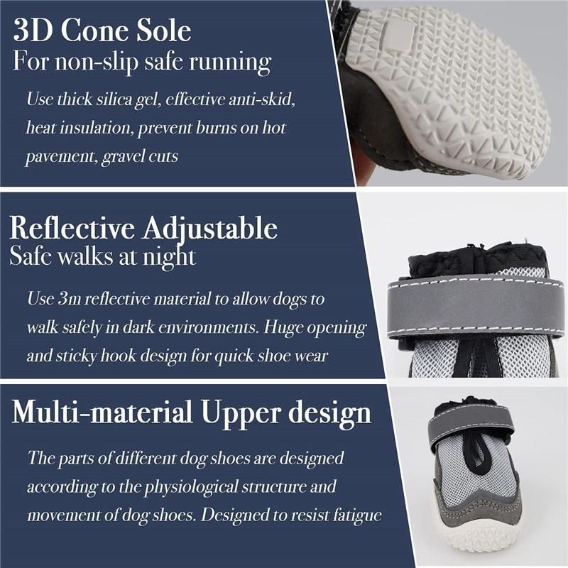Дышащая обувь для собак, светоотражающие прочные нескользящие ботинки для собак, защита лап для щенков на открытом воздухе, резиновая подошва для пеших прогулок и бега