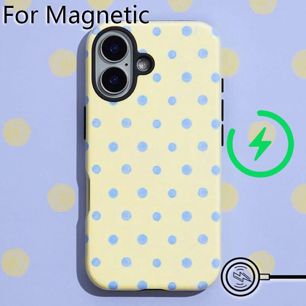 Luxury Clmj Painted Polka Dot Phone Case for iPhone 17 16 15 14 13 12 11 Pro Max Plus Air Magnetic Double-layer Back Cover