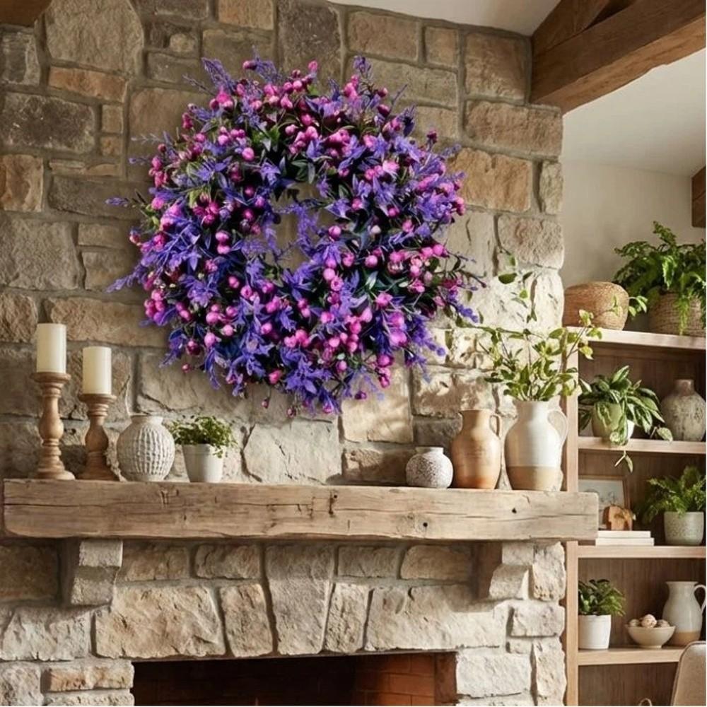 Plastic Lavender Floral Wreath Lifelike Door Hanging Wreath Front Door Decoration