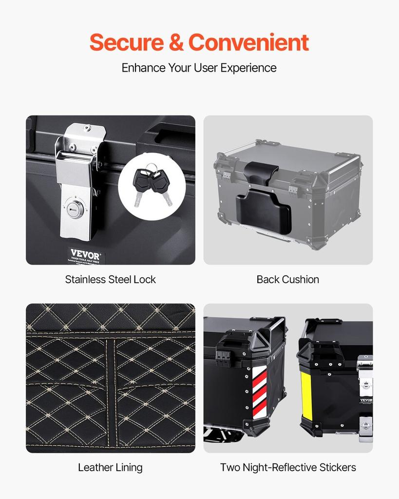 65L Motorcycle Top Case Universal Motorbike Tail Box with Leather Lining