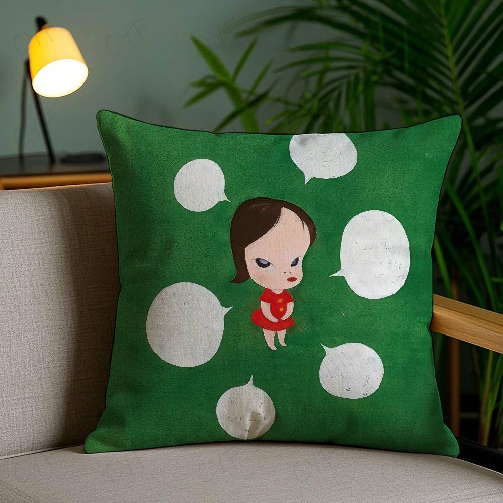 Yoshitomo N-N-Nara Pillow Case Safe Custom Photo Pillow, Anti-fade Brushed Fleece Cushion, Maternal & Infant Safe.