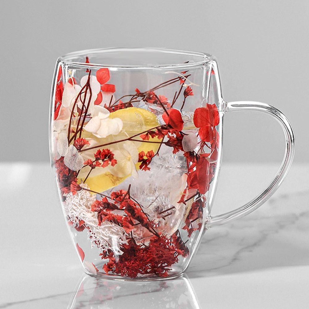 350 мл сухоцветы стеклянные кружки прозрачная кофейная кружка креативная двойная стеклянная чашка для дома и офиса