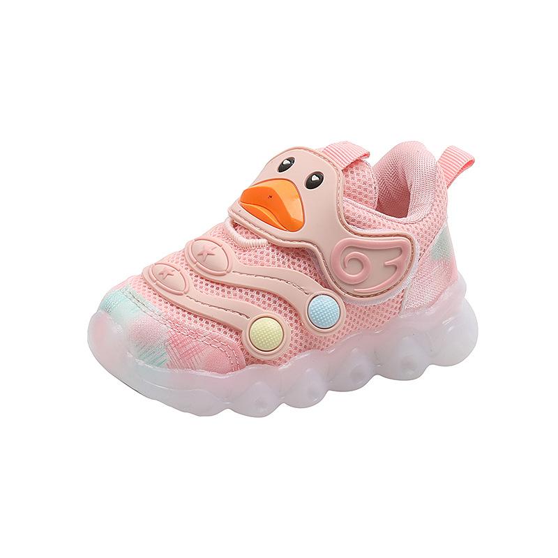Light-up baby shoes for girls, new spring breathable mesh shoes, soft-soled infant walking shoes, toddler sneakers, trendy