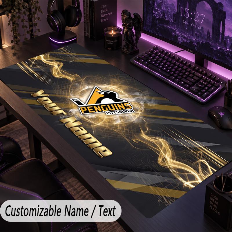 Large Mouse PadPittsburgh Penguins Custom Name Text Personalized Desk Mat Non Slip Gaming Pad