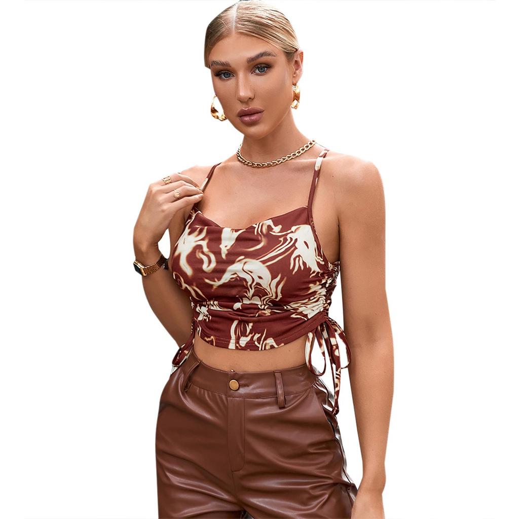 Women's European & American Casual Sexy Print Drawstring Vest