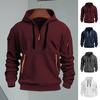 Men Fall Winter Hoodie Solid Color Drawstring Long Sleeves Half Zipper Arm Pocket