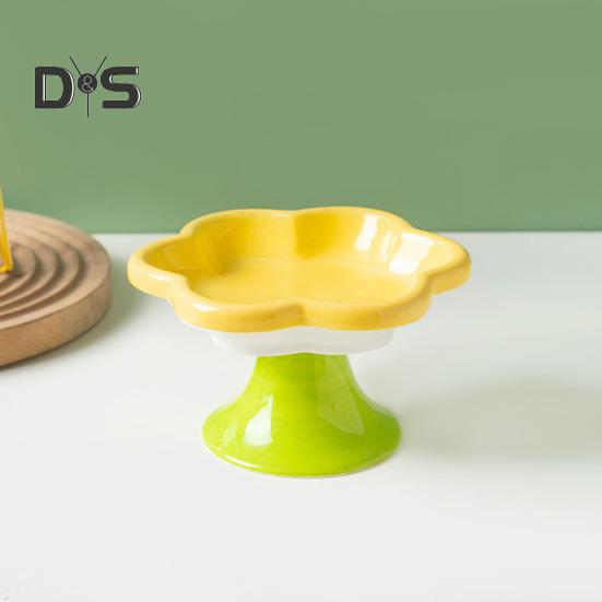 Керамические приподнятые миски для кошек с цветочным дизайном, приподнятая миска для корма и воды для кошек, маленькая миска для кормления кошек и маленьких собак