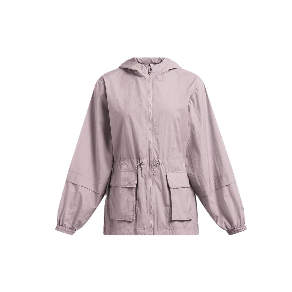 Under Armour Однотонная плиссированная тканая рабочая куртка с капюшоном на молнии, женские куртки Fatigue-Gray 1386455-015