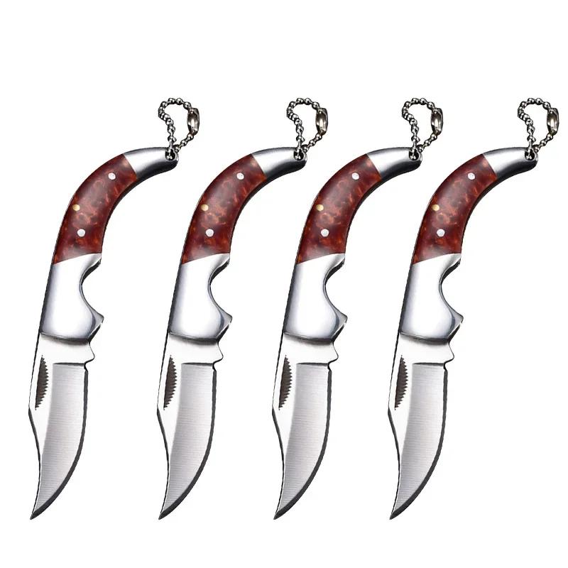 Нож для нарезки фруктов из нержавеющей стали, складной нож с деревянной ручкой, бытовой нож для очистки овощей и дыни, карманный нож