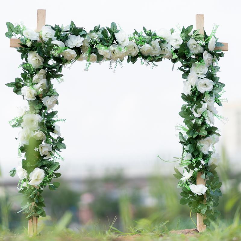2Pcs 2.2M Artificial White Flower Fake Rose Hanging Vines Plants Leaves Artificials Garland Flowers Wedding Party Decoration