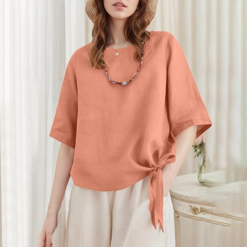 ZANZEA Женская повседневная однотонная блузка с круглым вырезом и половиной рукавов