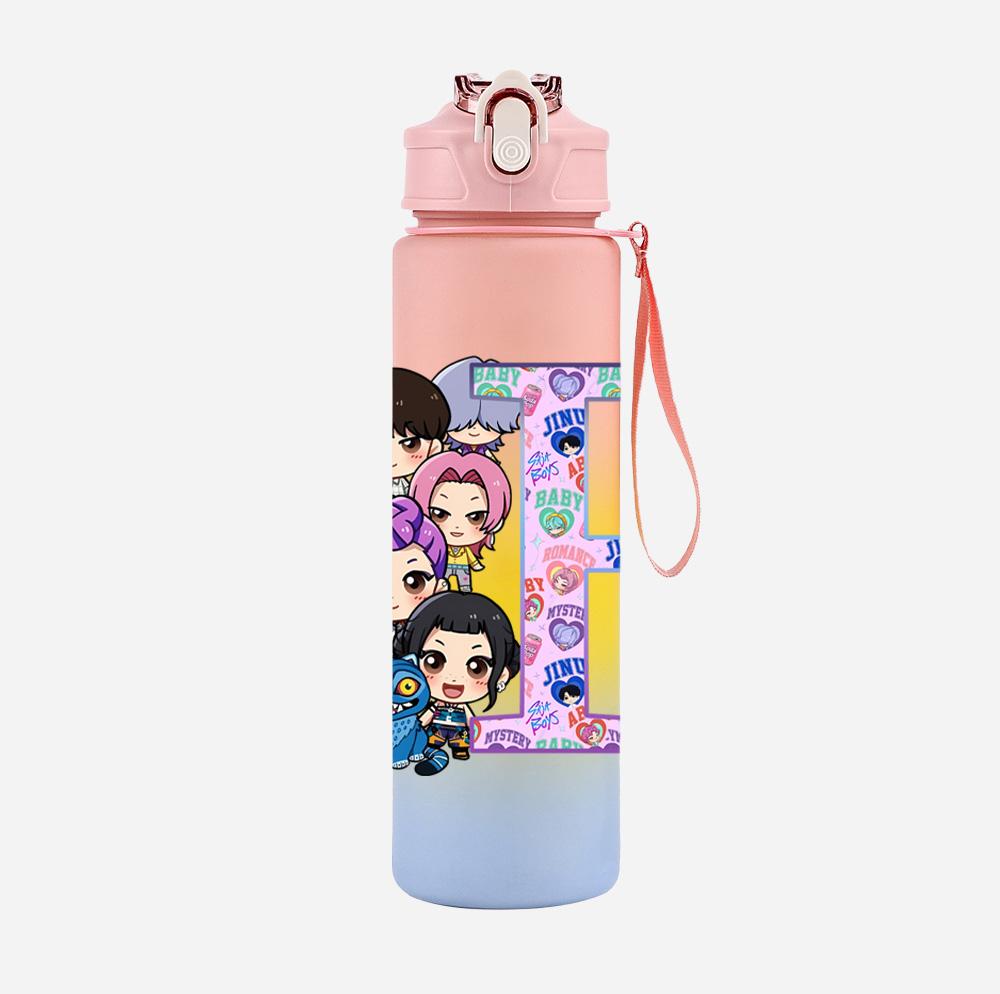 26 English Letter K-Pop Demon Hunters Printed 750Ml Water Bottle Large Capacity Drinking Cup Portable Children Outdoor Sports Water Cup