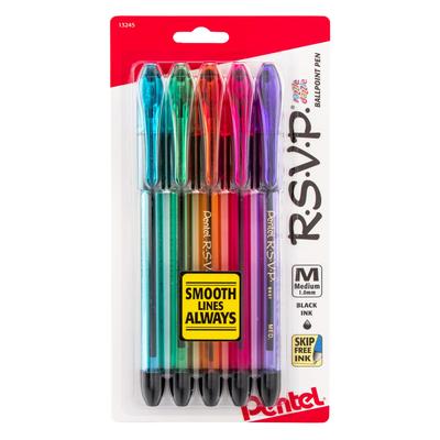 Pentel Цветная шариковая ручка Средняя Черная R.S.V.P. Ручки, Перья, Чернила, Набор из 5 штук (BK91RDBP5M)