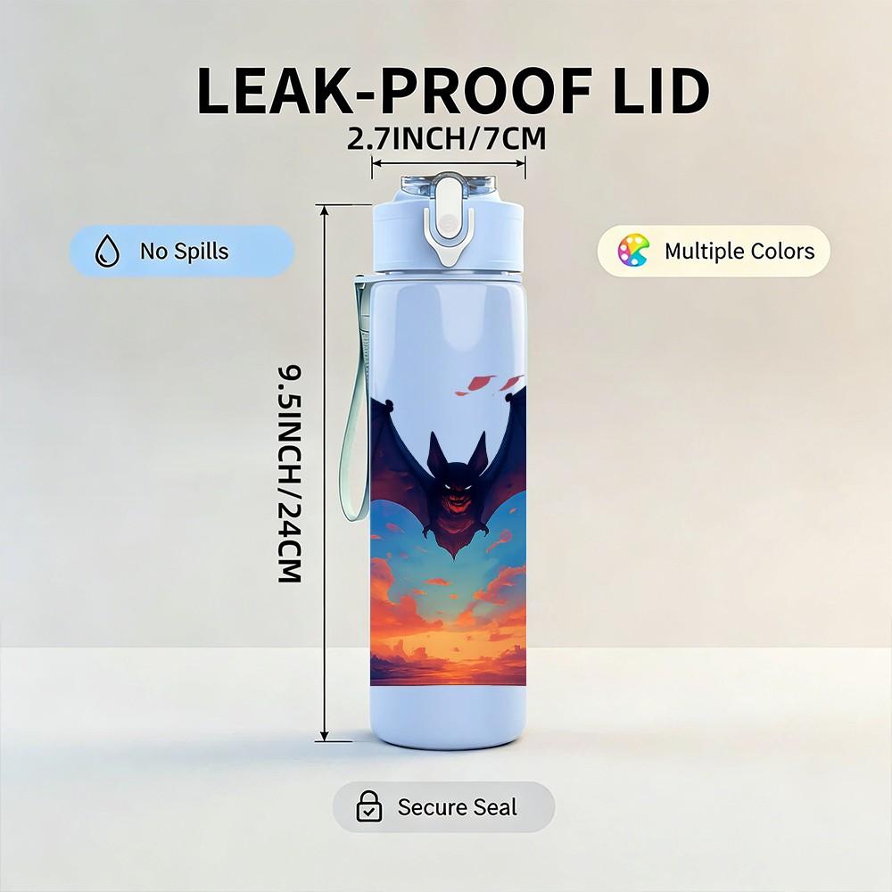 1PC Bat Sunset Sky Halloween Print 750ml Color Plastic Sports Water Bottle Leakproof Flip Straw Lid Suitable for Sports Office Home Use