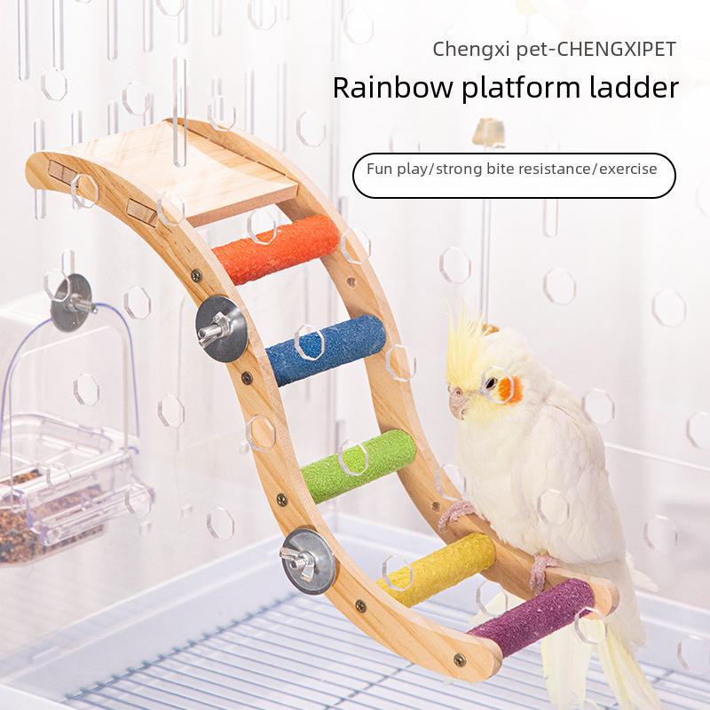 Colorful Wooden Bird Cage Accessories: Parrot, Budgie, Cockatiel Ladder & Swing