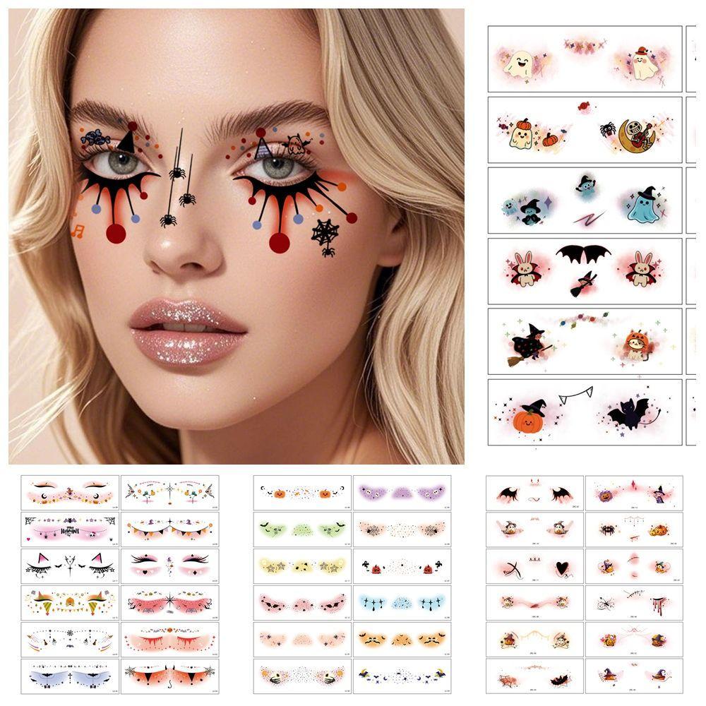 12 шт. Водонепроницаемые татуировки на лицо на Хэллоуин, Портативные наклейки на лицо летучая мышь на Хэллоуин, Усиление атмосферы