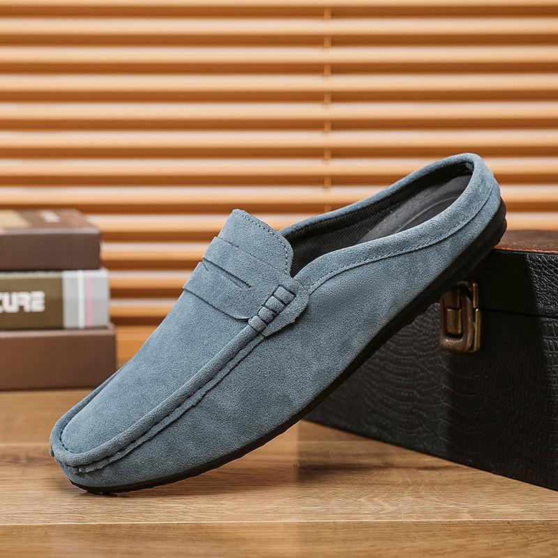 Men's Mules Lightweight Suede Casual Shoes New Men Lazy Leisure Breathable Half Support Slippers Slip On Walking Shoes Moccasin