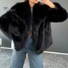 Women Faux Fur Jacket Turn-down Collar Fuzzy Cozy Short Type Outerwear Long Sleeve Loose Fit Celebrity Warm Jacket for Daily Wear Outdoor