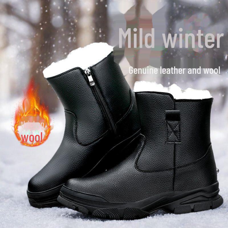 Мужские зимние высокие нескользящие ботинки для снега с подкладкой из шерсти и меха