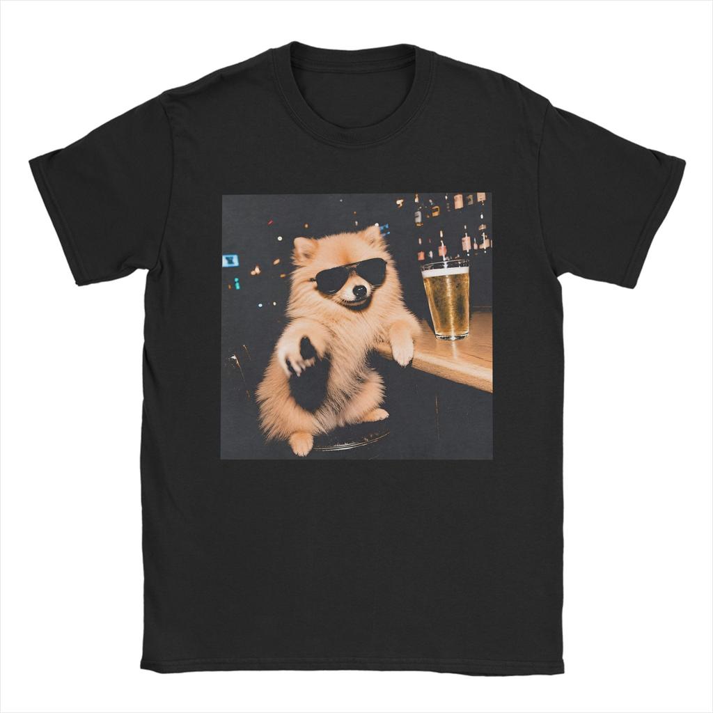 Unisex Unisex Tshirt Funny Patriotic Pomeranian Dog Drinking Beer American Pure Cotton Tees T Shirts Crewneck Clothing Plus Size
