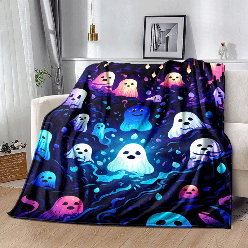 1pc Ghost Printing Lightweight Flannel Blanket, Comfortable and Warm Blanket, for Camping Sofa Bed and Couch Office, Suitable for Gift Blanke