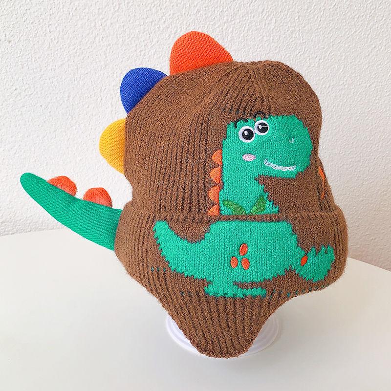 New Little Dinosaur Cartoon Ear Protection Hat Boy Baby Knitted Hat Autumn and Winter New Children's Wool Warm and Windproof
