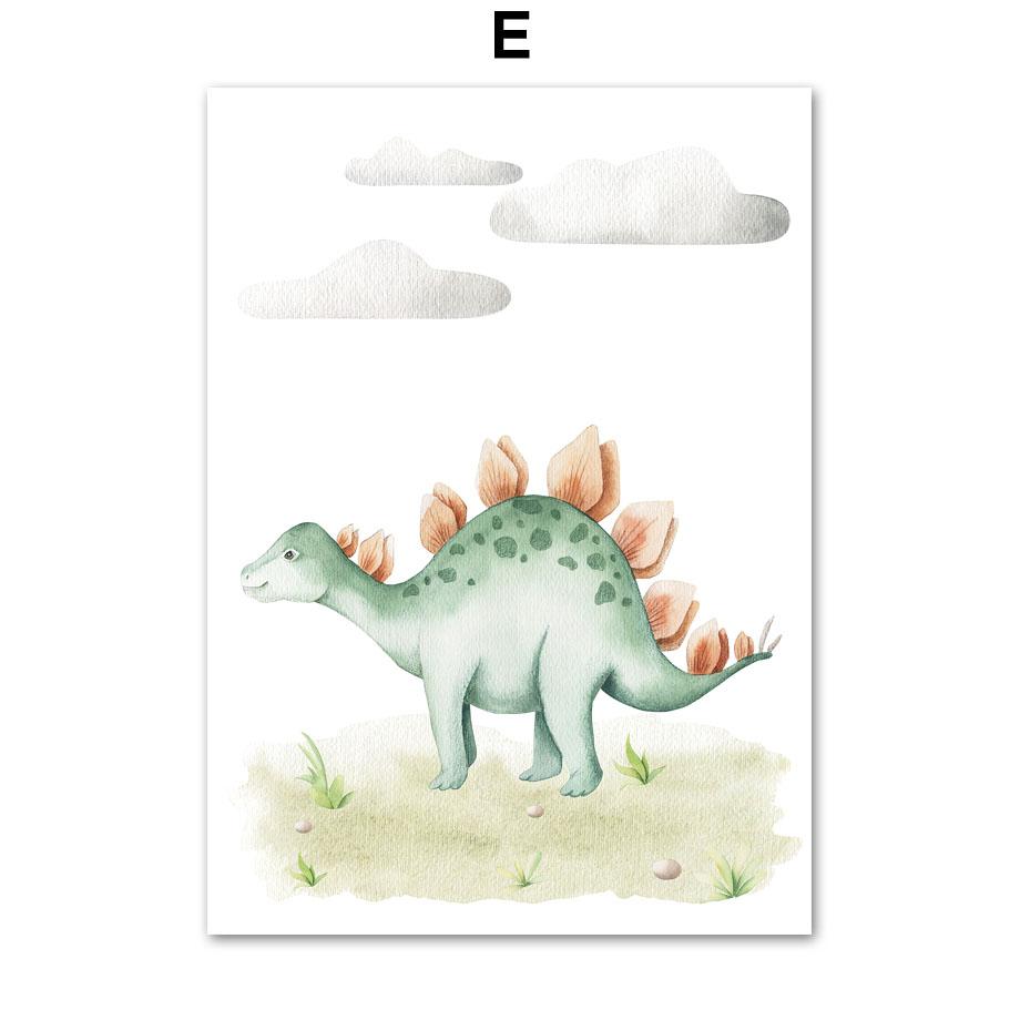 Мультфильм динозавр белые облака трава детская настенная живопись на холсте плакаты на скандинавскую тему и принты настенные панно для декора комнаты для маленьких мальчиков