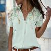 Casual Short Sleeve Loose Button Office Lady Shirt Fashion Branch Flower Printed Tops Vintage Turn Down Collar Blouse 22083