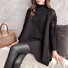 Women Knitted Mantle Hollow Out Knits Sweater Fashion Loose Batwing Sleeve High Neck Poncho Pullover Knitwear
