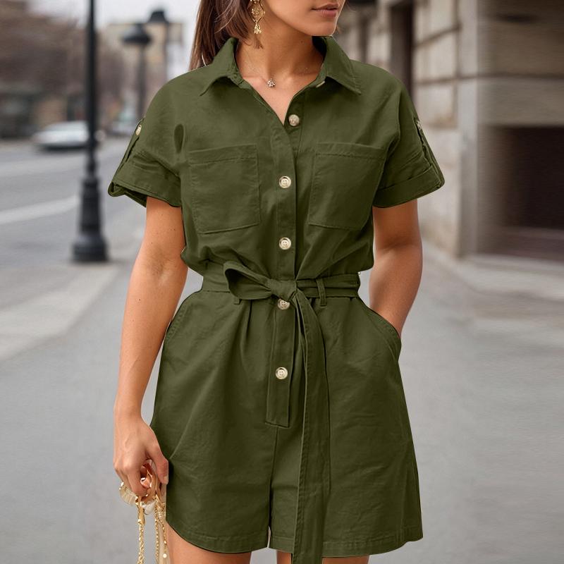 ZANZEA Женские повседневные комбинезоны с отложным воротником на лето с коротким рукавом