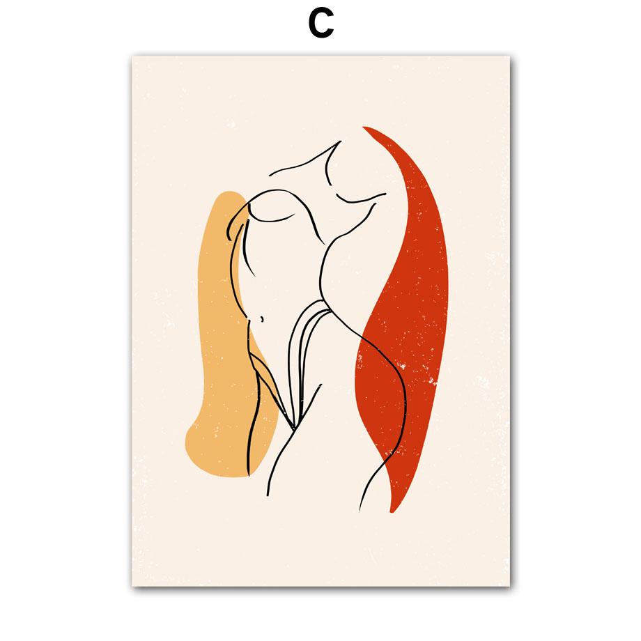 Настенная картина на холсте, красная, желтая линия, девушка, ветка ивы, минималистичные украшения для гостиной, постеры и принты, настенные панно