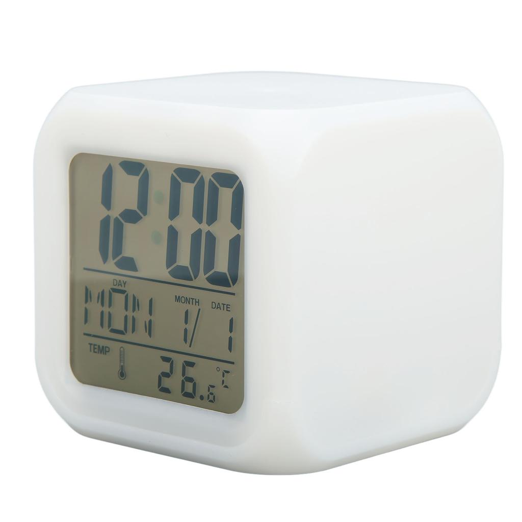 Kids Digital Clock LED 7 Colors Night Glowing Temperature Display Portable Easy LED Clock