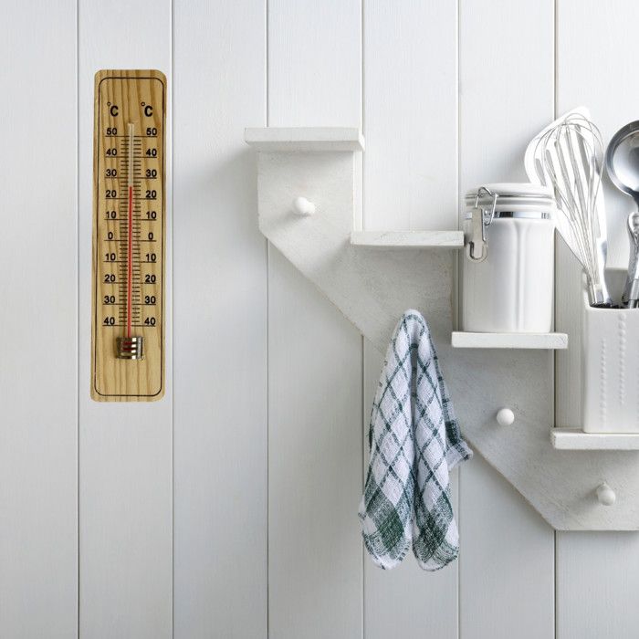 Thermomètre mural - Bois - 22 cm - Plage de -40°C à +50°C - Intérieur et extérieur - Décoratif